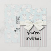 Invitation chou blanc mignon motif et rayures (Devant / Derrière)