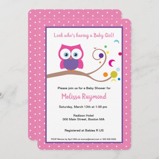 Invitation Chou fille rose Charming mignonne Yeux expressifs (Devant / Derrière)