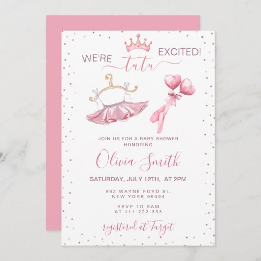 Invitation Chou Tutu Ballet Chaussons Ballerina Baby shower (Devant / Derrière)
