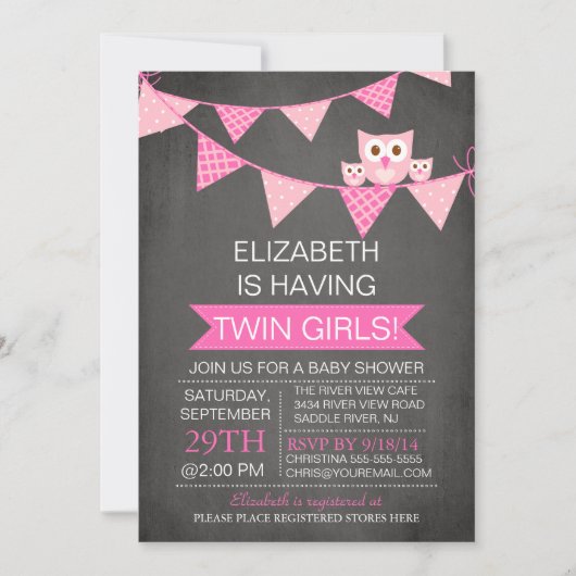 Invitation Chouette à balai en tableau Chouette Baby shower T (Devant)