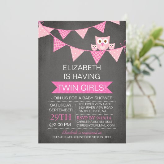 Invitation Chouette à balai en tableau Chouette Baby shower T (Debout devant)