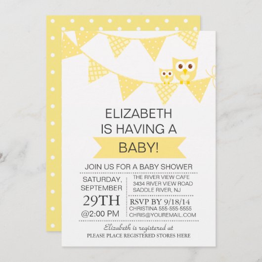 Invitation Chouette à lapin moderne Baby shower neutre selon (Devant / Derrière)