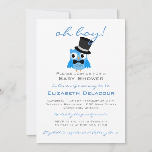 Invitation Chouette avec chapeau et Cravate supérieure Invita (Dos)