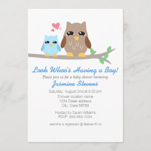 Invitation Chouette Baby shower garçon mignonne