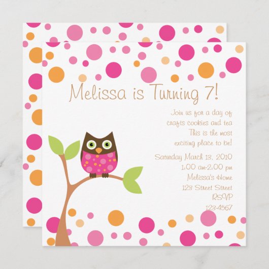 Invitation Chouette-Bébé rose-Hot Rose sur demande (Devant / Derrière)