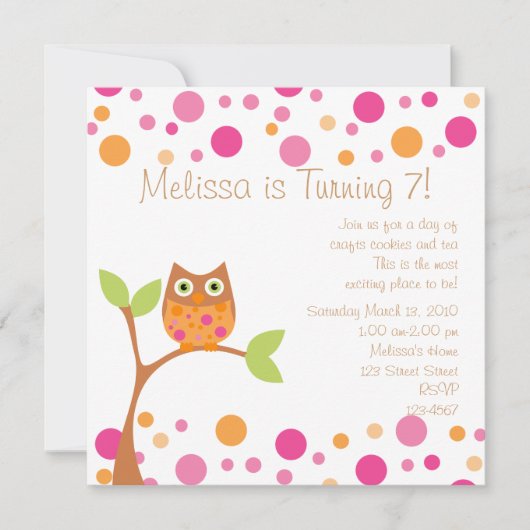 Invitation Chouette-Bébé rose-Hot Rose sur demande (Devant)