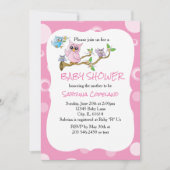 Invitation Chouette-bébé rose | Thème Douche (Devant)