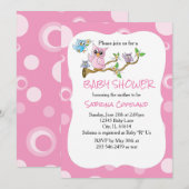 Invitation Chouette-bébé rose | Thème Douche (Devant / Derrière)