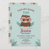 Invitation Chouette Birthday Mint Girls Hoot Glasses mignonne (Devant / Derrière)