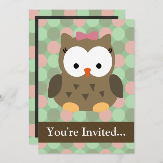 Invitation Chouette Brown mignonne avec cabot rose (Devant / Derrière)