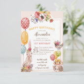 Invitation Chouette Bunny Et Oiseau 1er anniversaire (Debout devant)