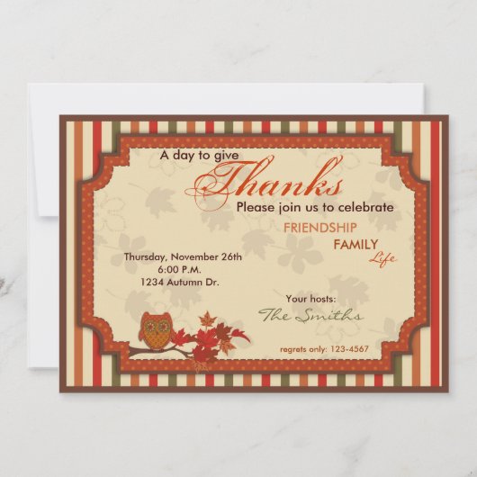 Invitation Chouette charnue à la branche Thanksgiving (Dos)