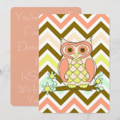 Invitation Chouette colorée contre Chevron Modèle d'invitatio (Devant / Derrière)
