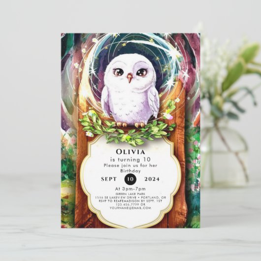 Invitation Chouette d'aquarelle de Boho Anniversaire (Debout devant)