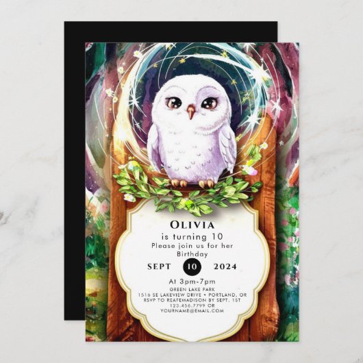 Invitation Chouette d'aquarelle de Boho Anniversaire (Devant / Derrière)