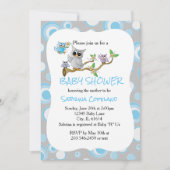Invitation Chouette de bébé bleu et gris 🦉| Thème de douche (Devant)