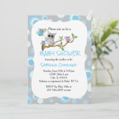 Invitation Chouette de bébé bleu et gris 🦉| Thème de douche (Debout devant)