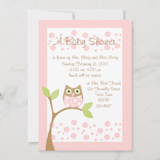 Invitation Chouette de bébé rose pâle (Devant)