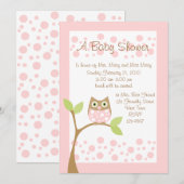Invitation Chouette de bébé rose pâle (Devant / Derrière)
