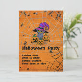 Invitation Chouette d'Halloween éffrayante, citrouilles (Debout devant)