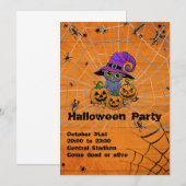 Invitation Chouette d'Halloween éffrayante, citrouilles (Devant / Derrière)
