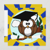 Invitation Chouette diplômée avec couleurs de l'école bleu et (Devant / Derrière)