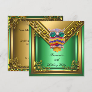 Invitation Chouette Dorée Élégante Fête d'Anniversaire Élite 
