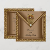 Invitation Chouette Dorée Image Elite Fête d'Anniversaire Élé (Devant / Derrière)