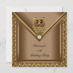 Invitation Chouette Dorée Image Elite Fête d'Anniversaire Élé