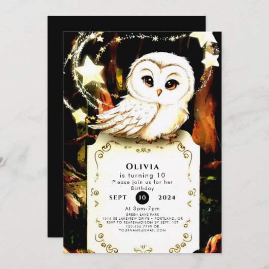 Invitation Chouette enchantée mignonne Anniversaire (Devant / Derrière)