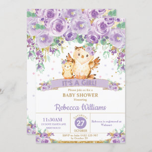Invitation Chouette florale mignonne Baby shower bébé fille