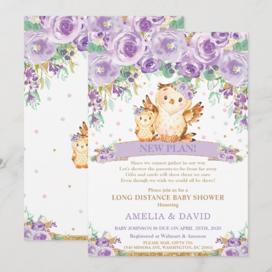 Invitation Chouette florale mignonne Baby shower par courrier (Devant / Derrière)