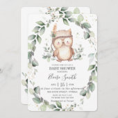 Invitation Chouette lunaire Verdure rustique Baby shower neut (Devant / Derrière)