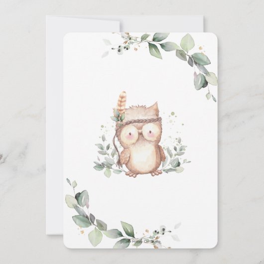 Invitation Chouette lunaire Verdure rustique Baby shower neut (Dos)