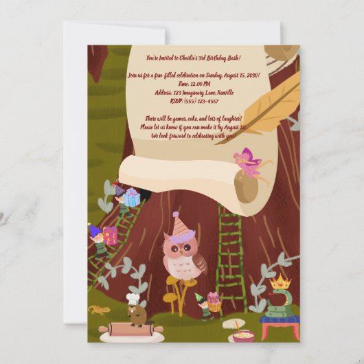 Invitation Chouette magique Anniversaire enchanté (Dos)