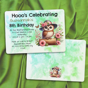 Invitation Chouette Mignonne Avec un Chapeau Assise Sur une B