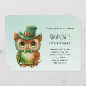 Invitation Chouette mignonne dans un chapeau vert Anniversair (Devant / Derrière)