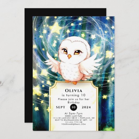 Invitation Chouette mûre colorée Anniversaire (Devant / Derrière)