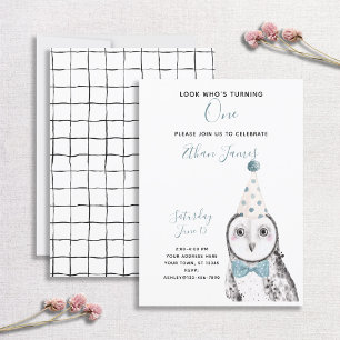 Invitation Chouette noire et blanche 1er anniversaire