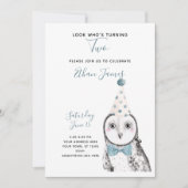 Invitation Chouette noire et blanche 2e fête de garçon d'anni (Devant)