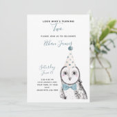 Invitation Chouette noire et blanche 2e fête de garçon d'anni (Debout devant)