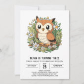 Invitation Chouette numérique couleur forêt Anniversaire (Devant)