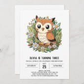 Invitation Chouette numérique couleur forêt Anniversaire (Devant / Derrière)