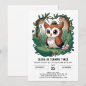 Invitation Chouette numérique couleur forêt Anniversaire (Devant / Derrière)