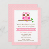 Invitation Chouette Pois rose fête d'anniversaire (Devant / Derrière)