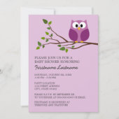 Invitation Chouette pourpre sur Branche Bébé Fille Douche (Devant)