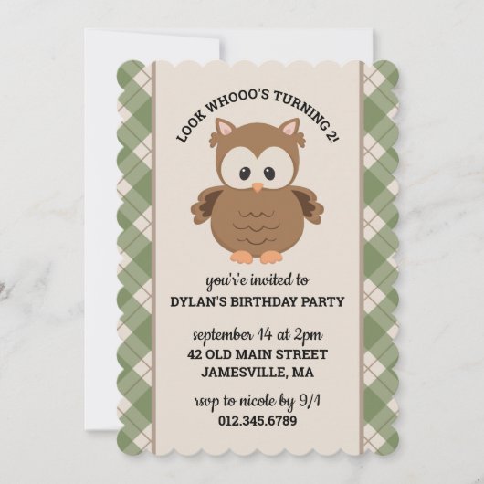 Invitation Chouette rétro verte mignonne (Devant)