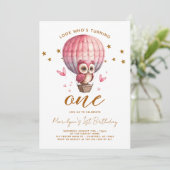 Invitation Chouette rose 1er anniversaire (Debout devant)
