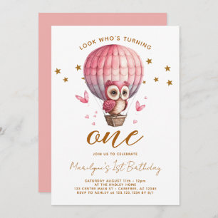 Invitation Chouette rose 1er anniversaire