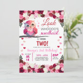 Invitation Chouette rose adorable Anniversaire de la Saint-Va (Debout devant)